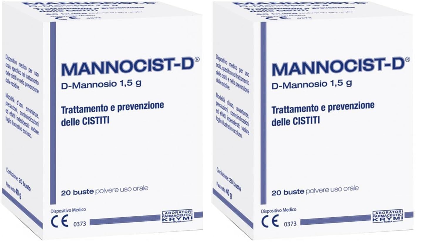 Mannocist-D - Integratore per il Trattamento e la Prevenzione della Cistite e per il Benessere delle Vie Urinarie con D Mannosio - 20 Bustine Monodose (Confezione da 2)
