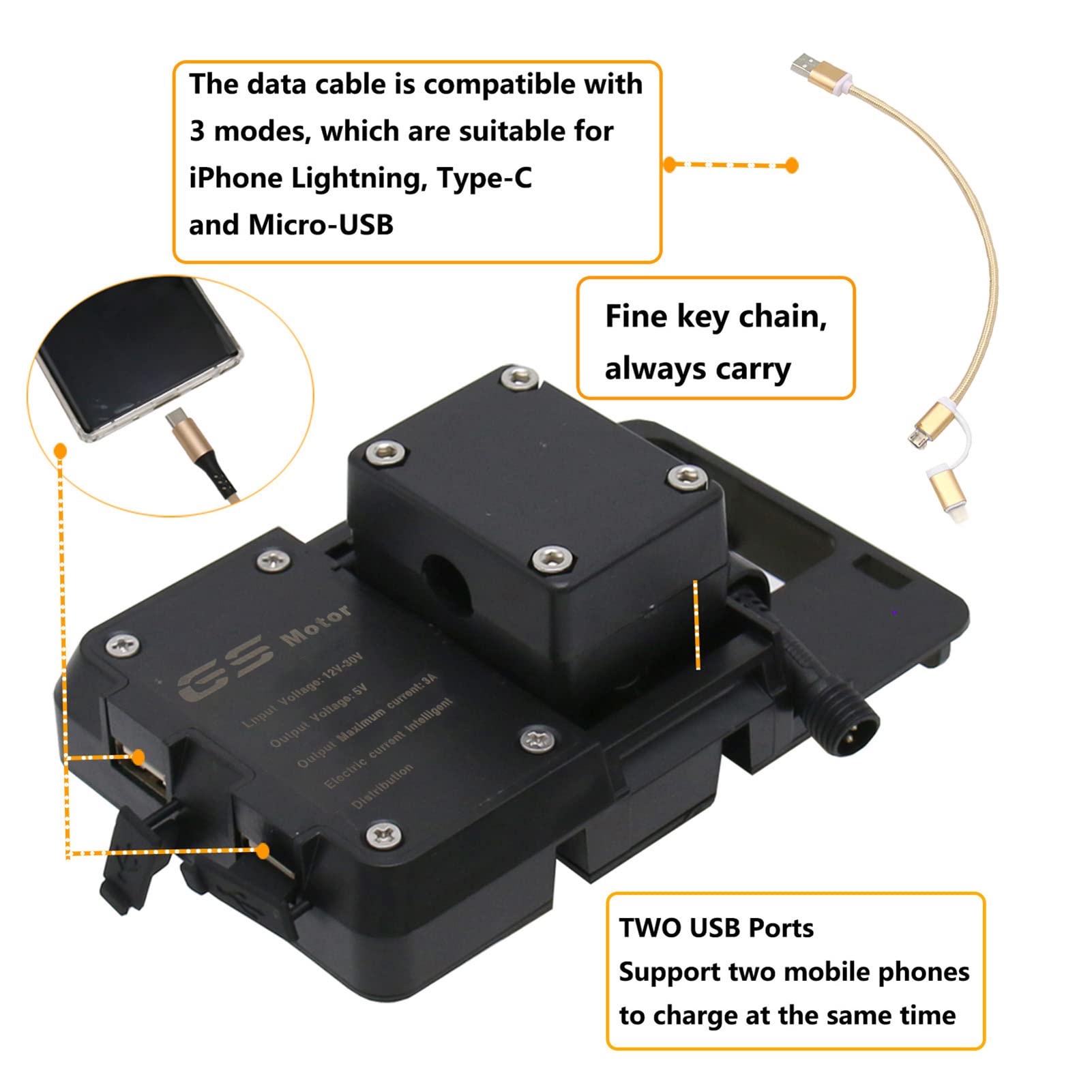 Shkalacar Supporto per Telefono, Supporto per Motocicletta Staffa di Navigazione con USB per R1200GS LC&Adventure S1000XR R1200RS