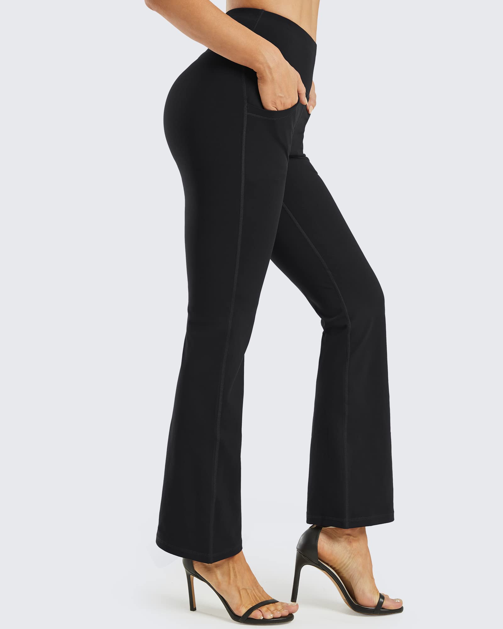 Promover Pantalon de yoga évasé à taille haute avec poches style legging décontracté, Taille S