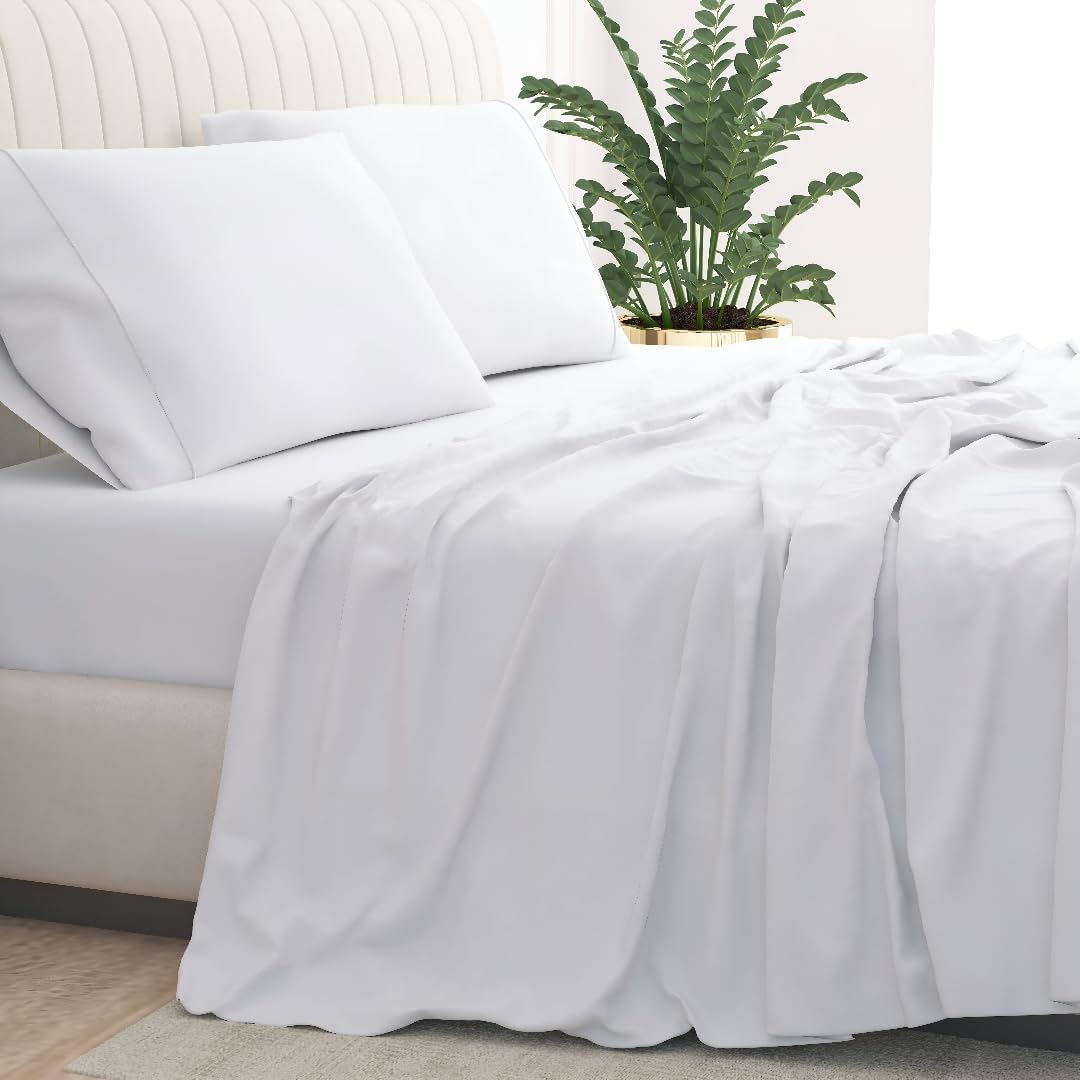 Twin Size Sheets Set 1000 Thread Count 100% Cotton Bedding Set - 3 Piece 15" Deep Pocket Soft & Luxurious Sateen Weave Sheets & Pillowcases, Hotel Quality Bed Sheet for Twin Size Bed (White)