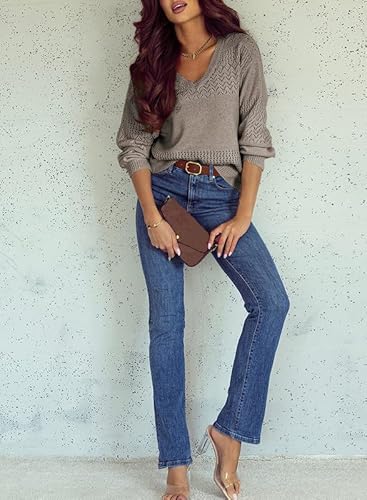 Shewin Womens Lightweight Sweaters Casual Long Sleeve V Neck Crochet Sweater Tops Cable Knit Pullover Jumper Fall Clothes For Women 2024 thumb #7