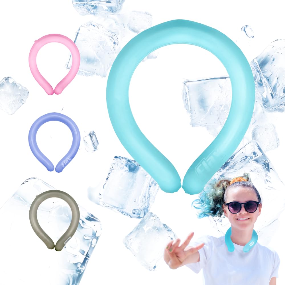 KN FLAX Portable Neck Cooling Tube, Neck Cooler for Summer, Reusable Ice Ring, Hands Free Ice Cooler Gel Indoor Outdoor, Workers Sports (Blue-Basic)
