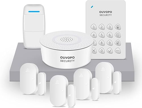 OUVOPO Sistema de alarma para el hogar, 7 piezas, sistema de alarma inteligente WiFi para seguridad del hogar, alerta de aplicación, sin contrato,