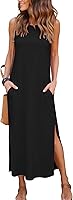 RUMIA Women's Summer Maxi Dress with Pockets - Casual Side Slit Elegant Flowy Sleeveless Dress S-XXL