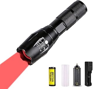 XLENTGEN Red Light LED Torch Rechargeable,Super Bright LED Torch 1500 Lumens,Zoomable Tactical Hunting Torches with Rechargeable Flashlight for Fishing Astronomy Night Vision