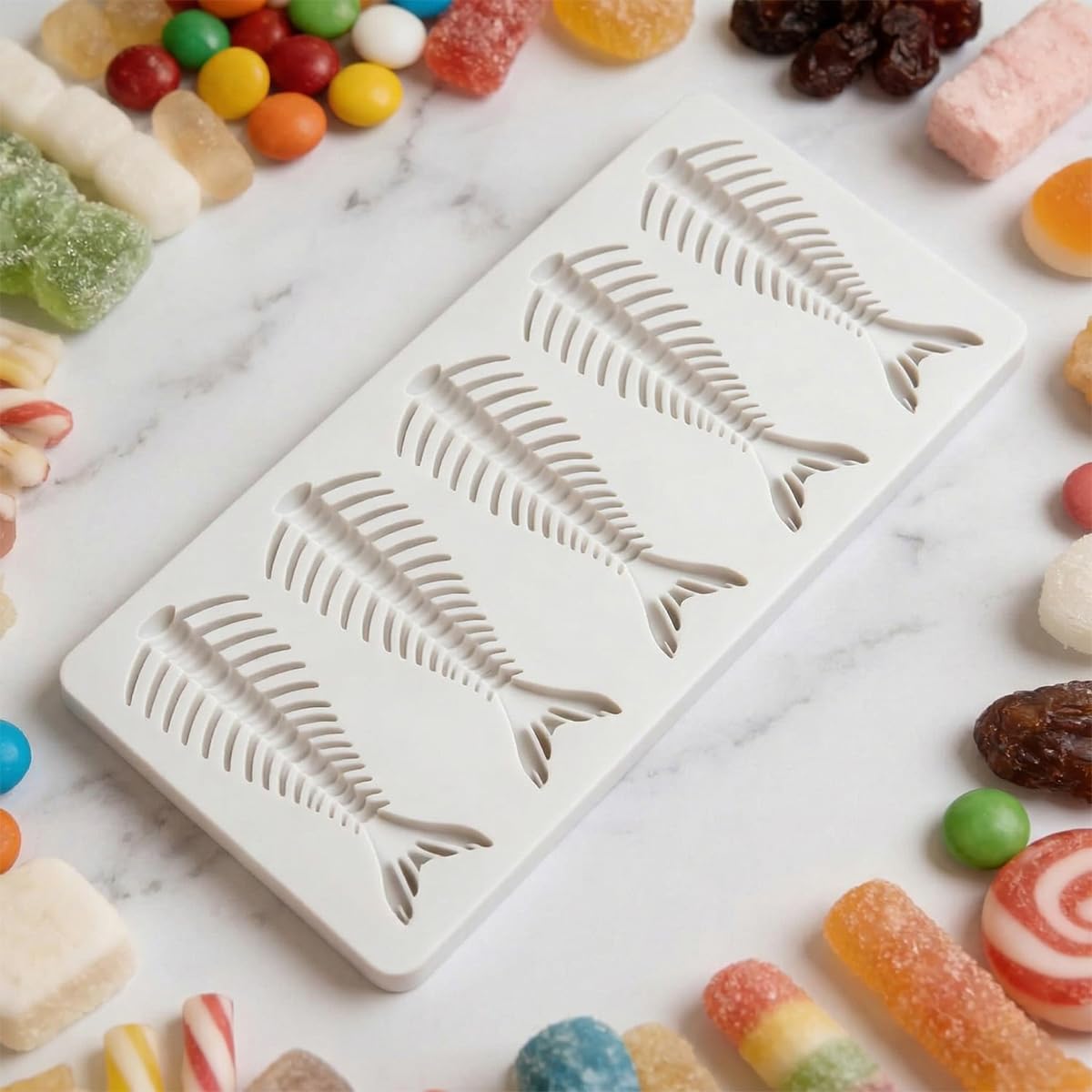 wilcractk molde de silicona con forma de espina de pescado, 5 cavidades anchas para decoración y emplatado de repostería, resistente a altas temperaturas para fondant, chocolate y repostería creativa — view 5