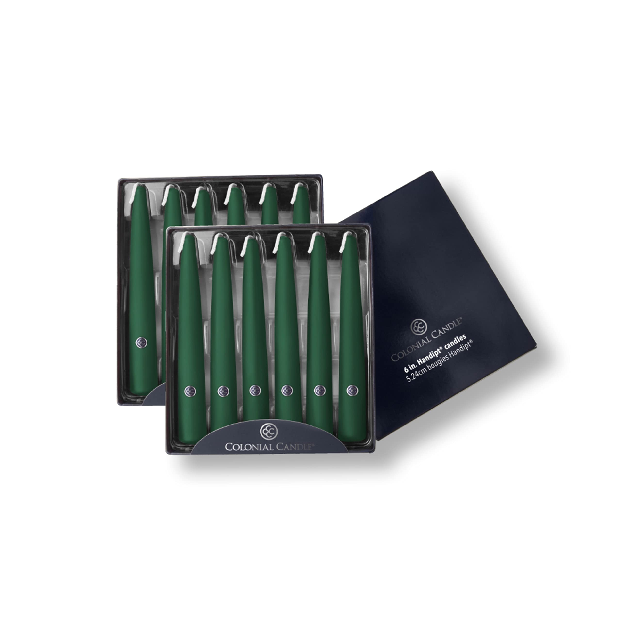 Colonial Candle Unscented Taper Candle, Handipt Collection, Evergreen, 6 in, Pack of 12 - Up to 4 Hours Burn