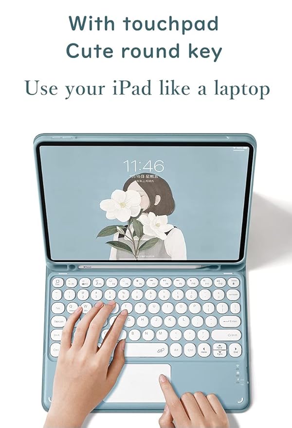 Touch Keyboard for Galaxy Tab S8+ 12.4" 2022 & Tab S7 FE 12.4" 2021 & Tab S7+ 12.4'' 2020 Keyboard Case with Touchpad Cute Round Key Color Keyboard Detachable Touch Keyboard Cover (MintGreen) by HENGHUI - Image 3