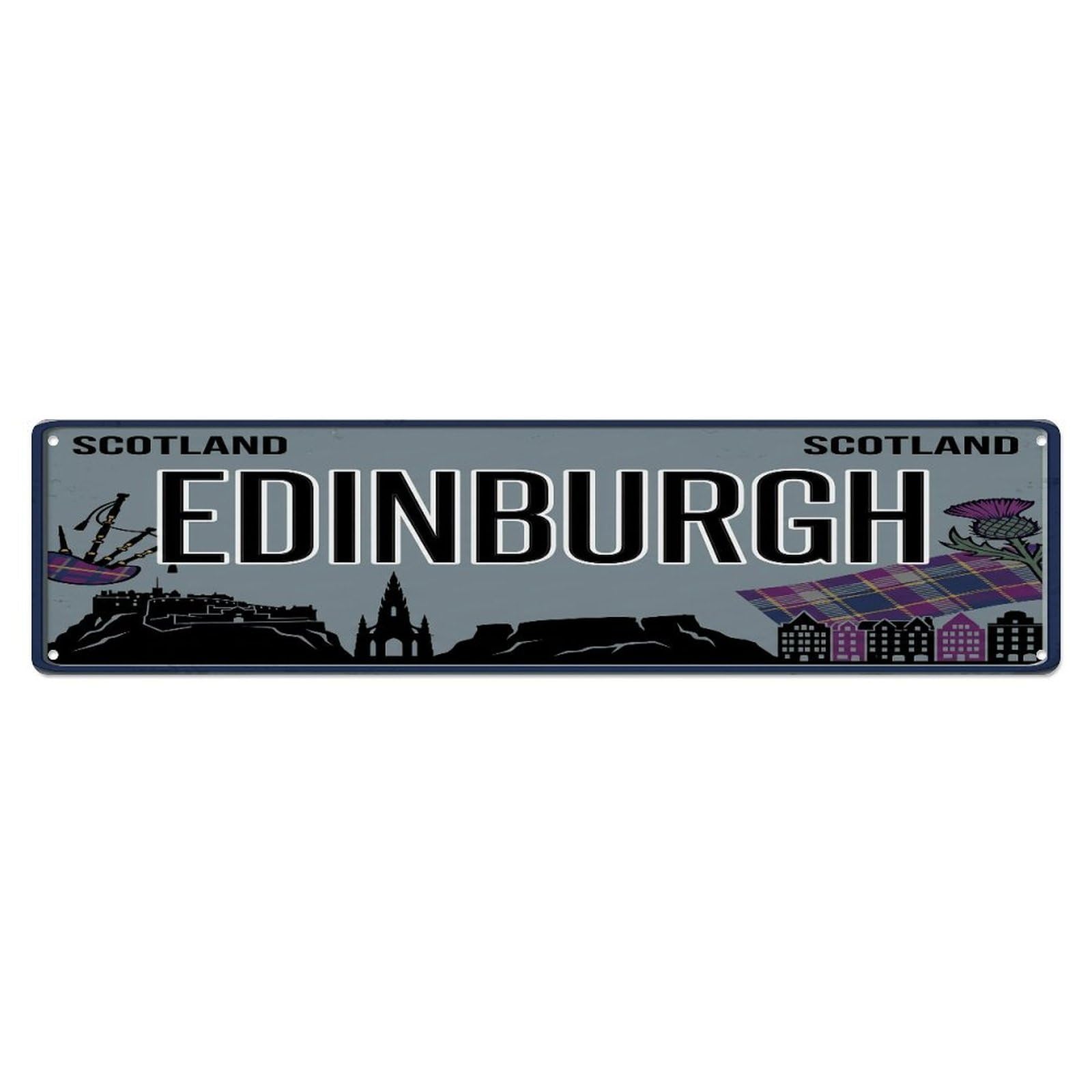 Metal Tin Sign Vintage Travel Edinburgh Scotland Castle Bagpipe