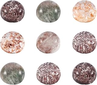 10Pcs Natural Lodolite Gemstone Cabochon Flat Back Garden Quartz Dome Cabochons Mixed Size Half Round Rhinestone Beads for DIY Ear Studs Hairpins Rings Jewelry Making and House Decor