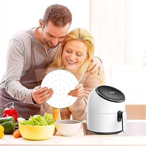 Miniatura 8 de Numola Forro de papel de pergamino para freidora de aire, 100 piezas de forro de papel desechable para hornear, papel de freidora de aire seguro de