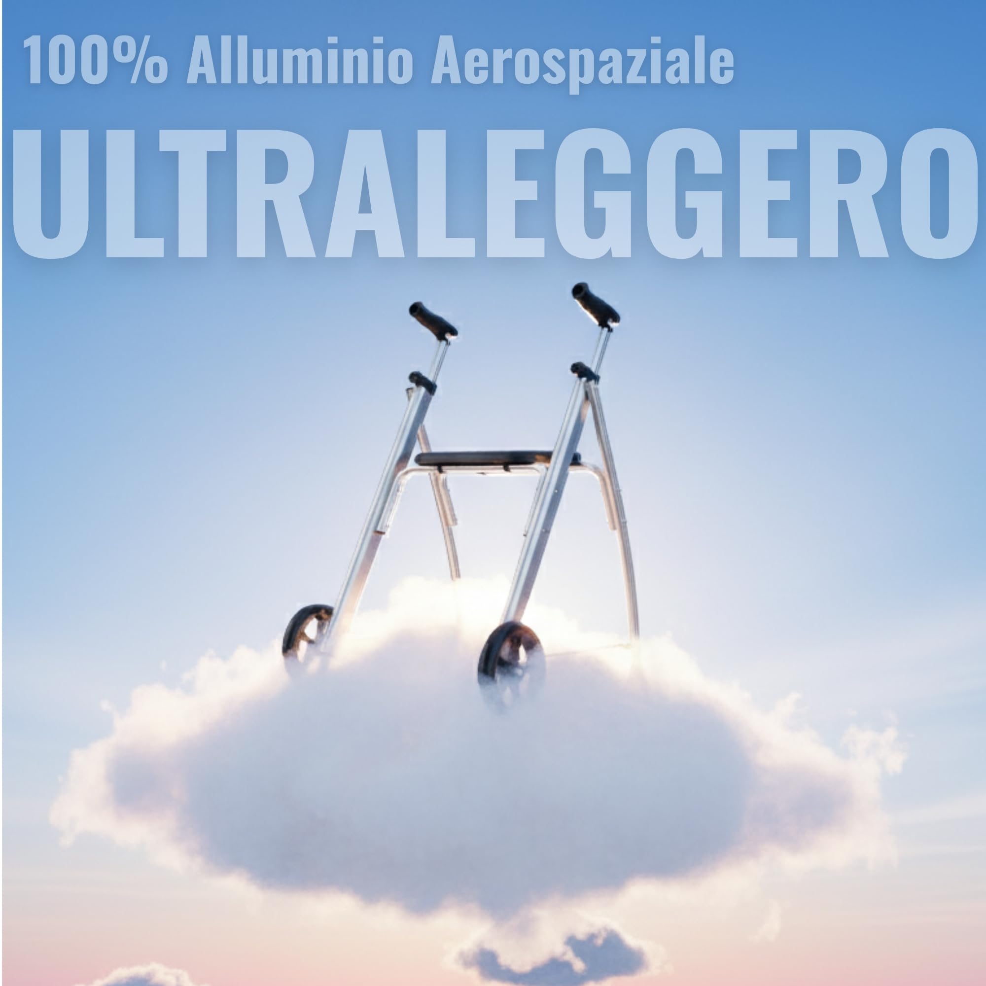 INDESmed | Deambulatore pieghevole con seduta in alluminio per anziani, persone con mobilità ridotta o riabilitazione. Vestibilità precisa, impugnatura antiscivolo e anti-tendinite, 2 ruote (Arancia)