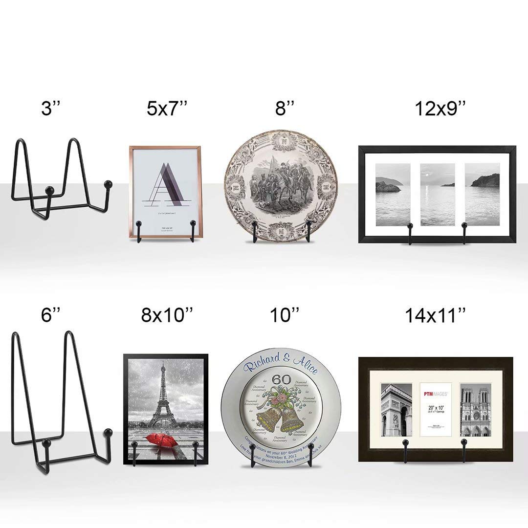 Lot De 8 Supports D’assiettes En Fer Pliables - Noir - 4 Tailles (10, 16, 25,4 Cm) - Pour Cadres, Plaques, Décoration