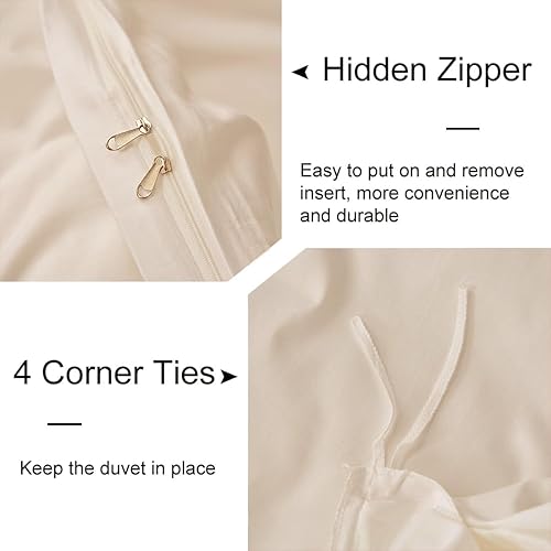 Miniatura 3 de URBONUR Juego de funda de edredón beige tamaño Queen  Juego de ropa de cama bohemio copetudo, color beige, juego de funda de edredón suave y ligera