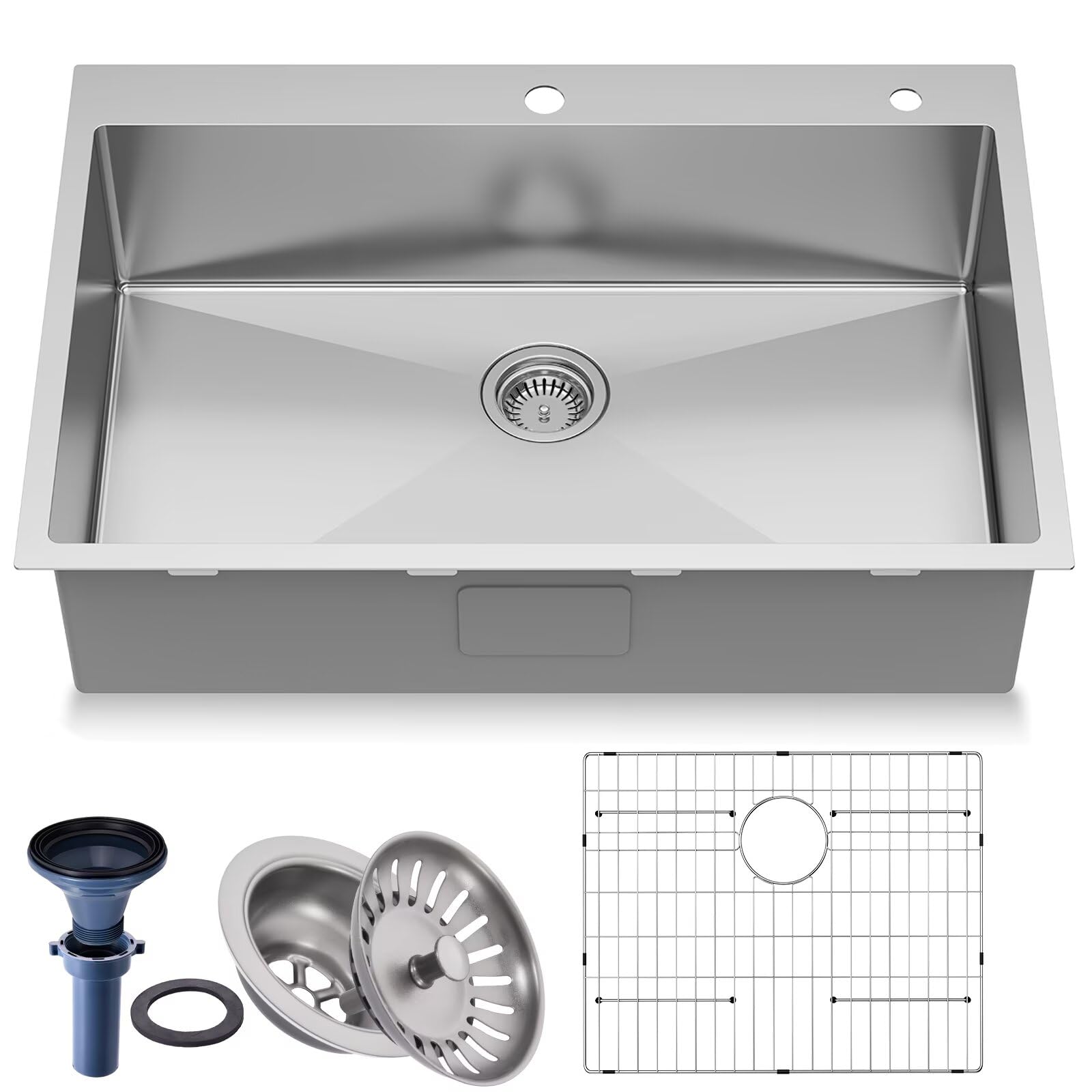 Photo 1 of ** HERTZ ONLY CORNER BENT UNKNOWN IF FUNCTIONAL**
Frogink 33 inch Topmount Handmade 18 Gauge Single Bowl Stainless Steel Kitchen Sink with Accessories in 33"Lx22"Wx10"D