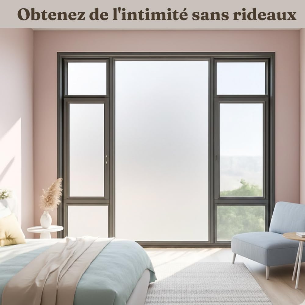 Film de confidentialité pour vitres et fenêtres (satiné, 60 x 400 cm) professionnel – Écran occultant pour bureau et maison – Film anti-UV, grand verre, statique, sans colle