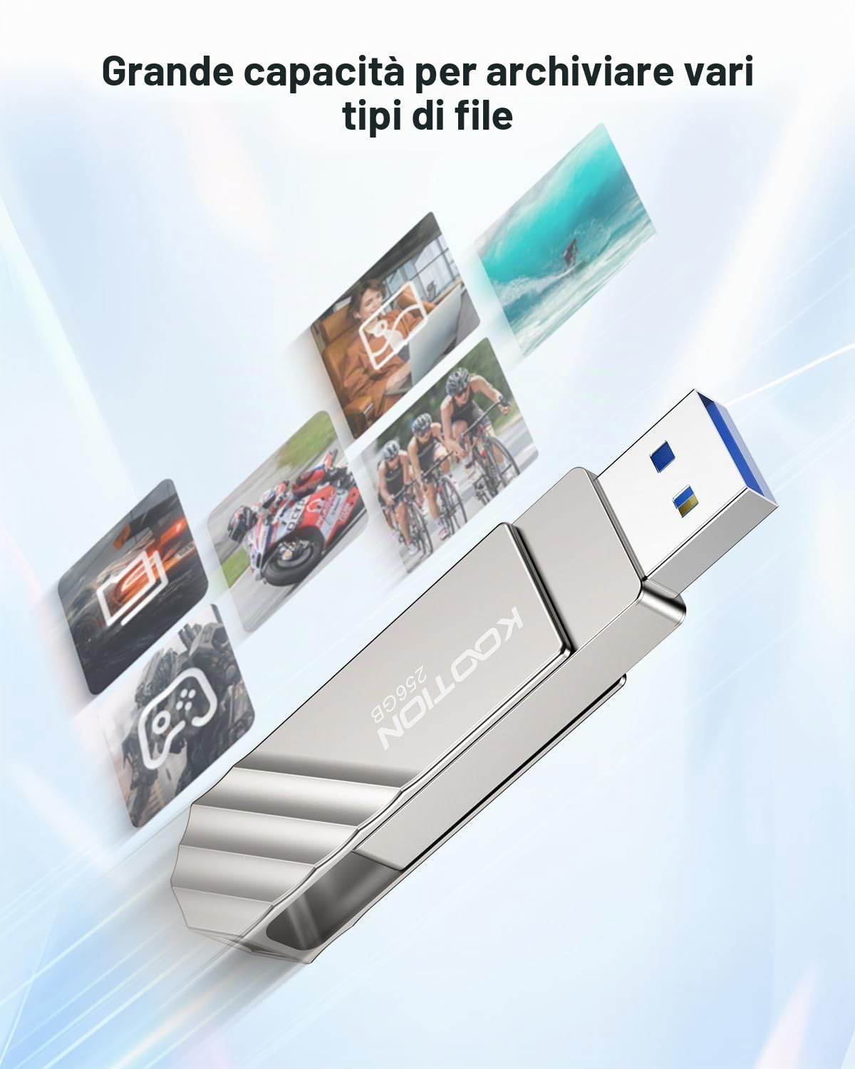 KOOTION Chiavetta USB C 256GB, Dual Interface 3.2 Tipo C, Velocità 450 MB/s, 2 in 1 Pendrive per Computer/TV/Auto/Player - Durevole