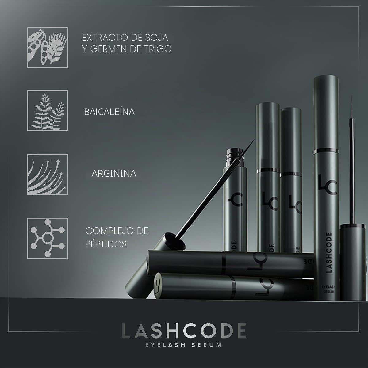Suero de pestañas Lashcode Eyelash Serum 5 ml - Suero de crecimiento para pestañas, cuidado hidratante y engrosamiento
