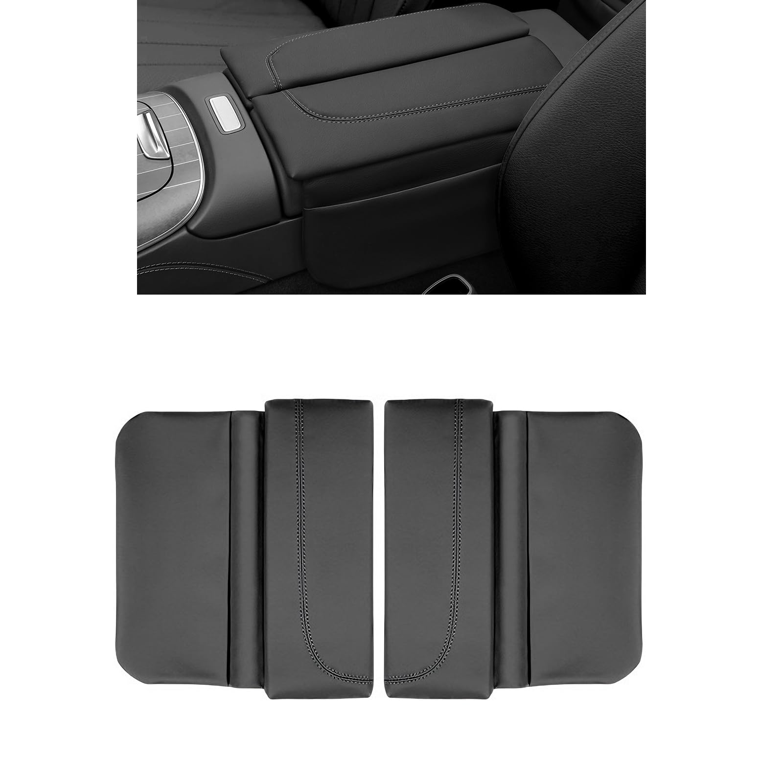 Photo 1 of ***COLOR BEIGE** Erivis Leather Center Console Armrest Cover for Mercedes Benz E-Class E350 E450 2024-2026, CLE 2024-2026, EQE 2023-2026 Interior Accessories, Armrest Protective Cover with Side Storage Pocket