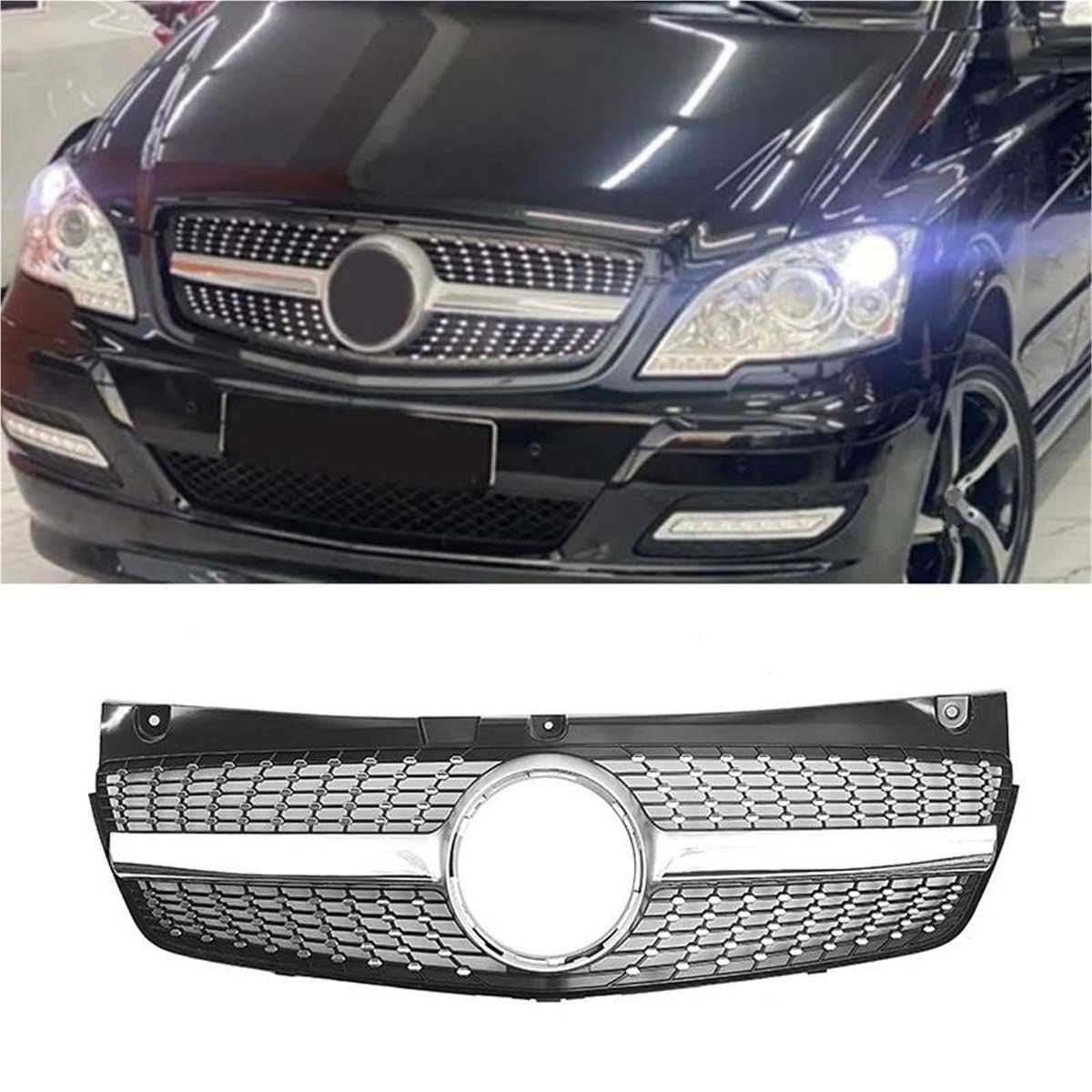 BXQDAM Front grille,Compatible with Mercedes-Benz W639 Viano Vito 2011-2014,Front grille parts,Silver