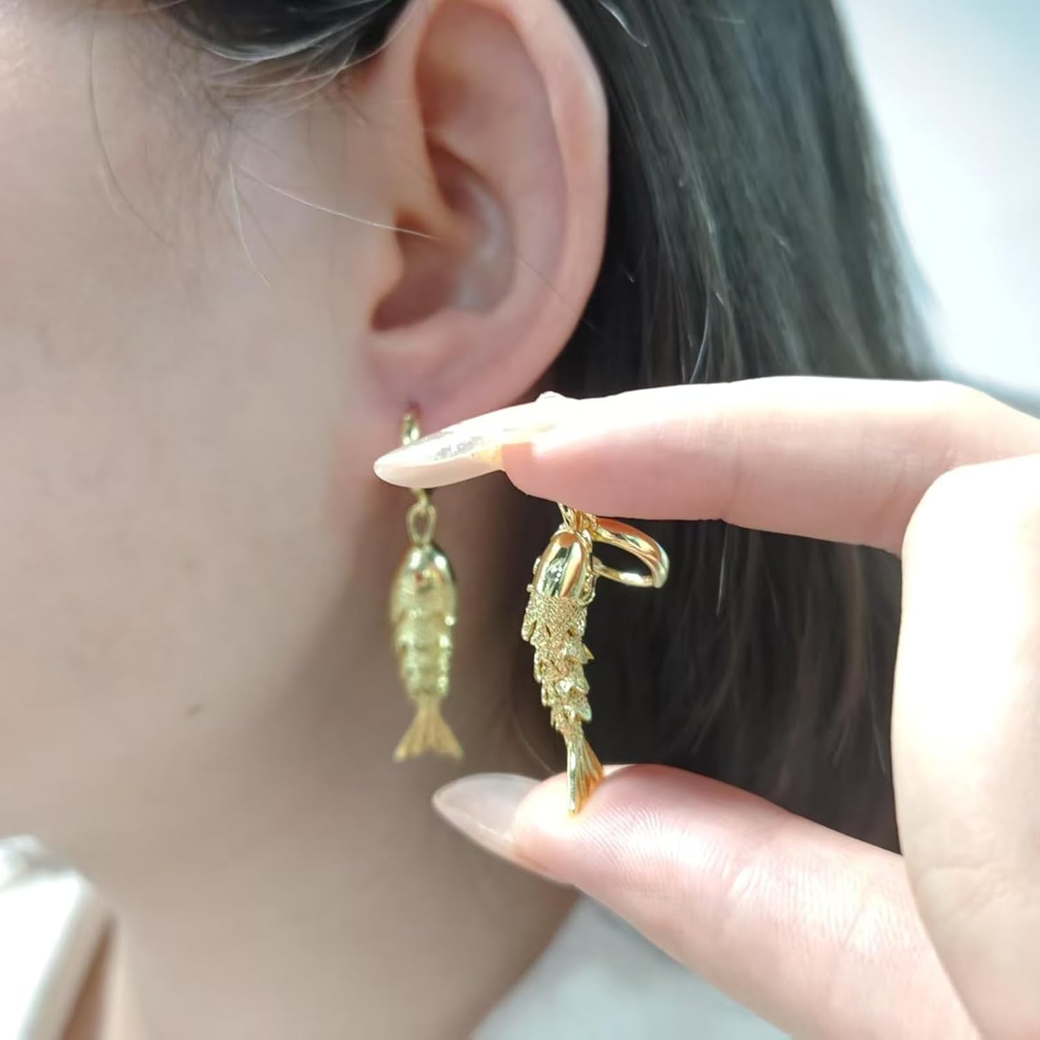 Gold Fish Earrings for Women Dainty Summer Beach Drop Earrings Chunky Statement Fish Hoop Earring Unique Vacation Tropical Animal Jewelry - Image 4