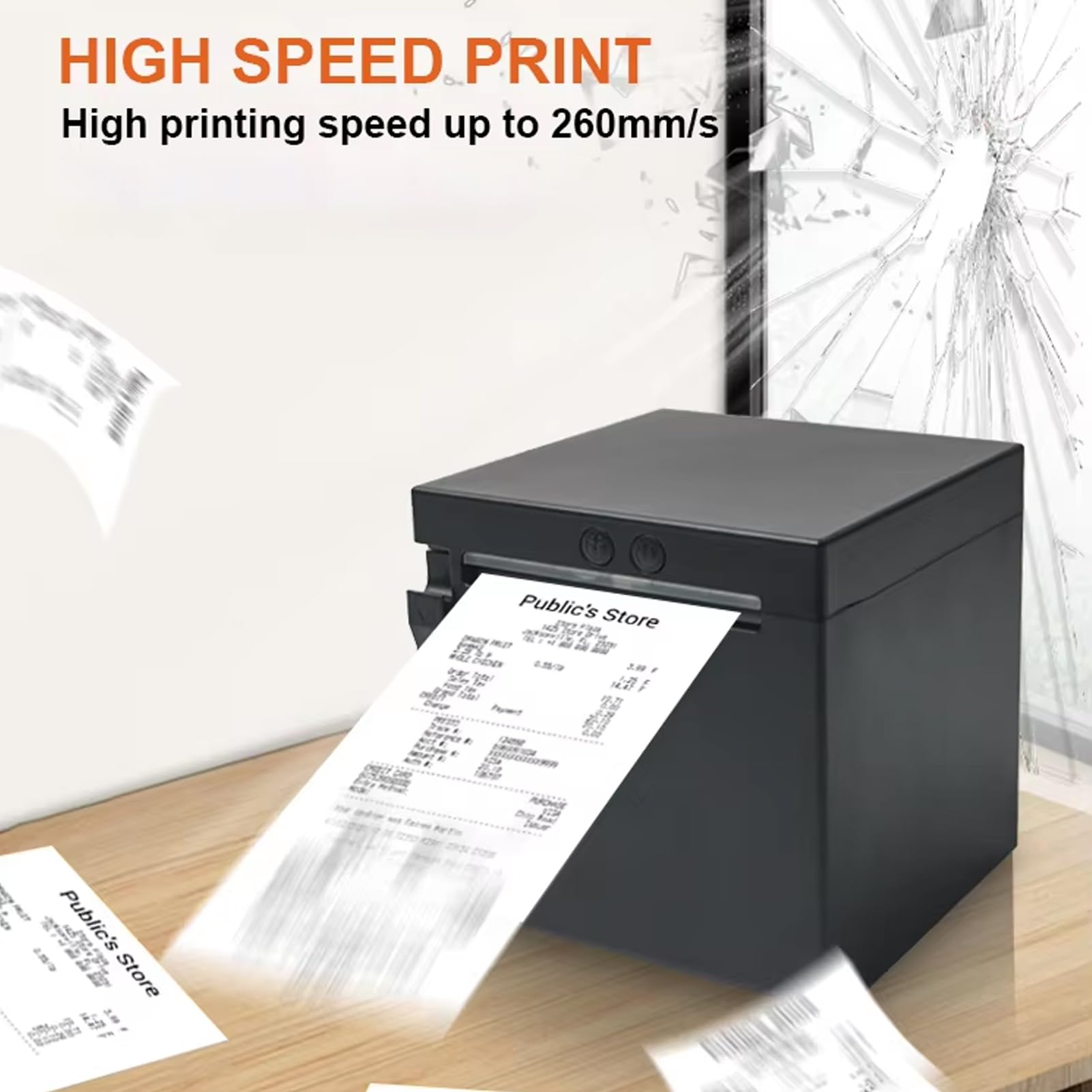 Bisofice Bondrucker 80mm Thermobondrucker Belegdrucker POS Drucker unterstützt ESC/POS, automatisches Schneiden(260mm/s, USB+WiFi+Ethernet)