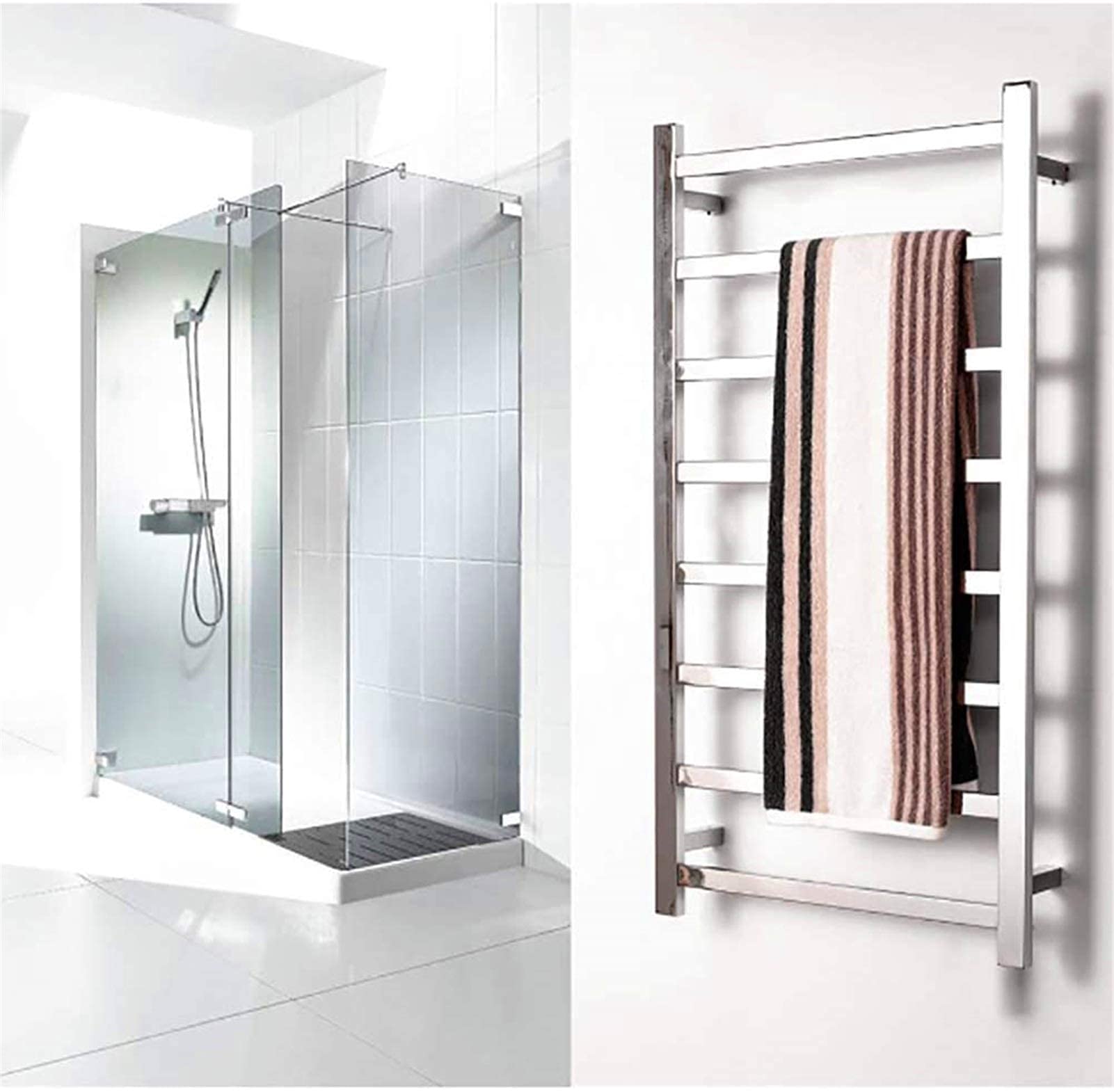 Calentador de Toallas, toallero eléctrico Plano y Recto, Calentador de Toallas de Acero Inoxidable, tendedero de baño con radiador de Pared, 1100 × 600 mm, 80 W, secador de to