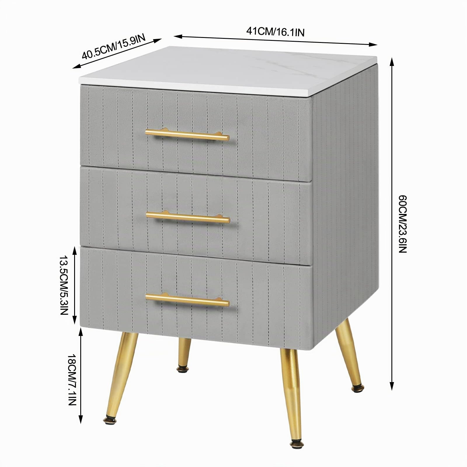 WOLTU Nachttisch Nachtschrank für Boxspringbett, 3 Schubladen aus Massivholz, Kommode mit Schubladen Sideboard, einfache Montage, Höhe Tragfähigkeit, 40,5x41x60cm, Grau TS135gr