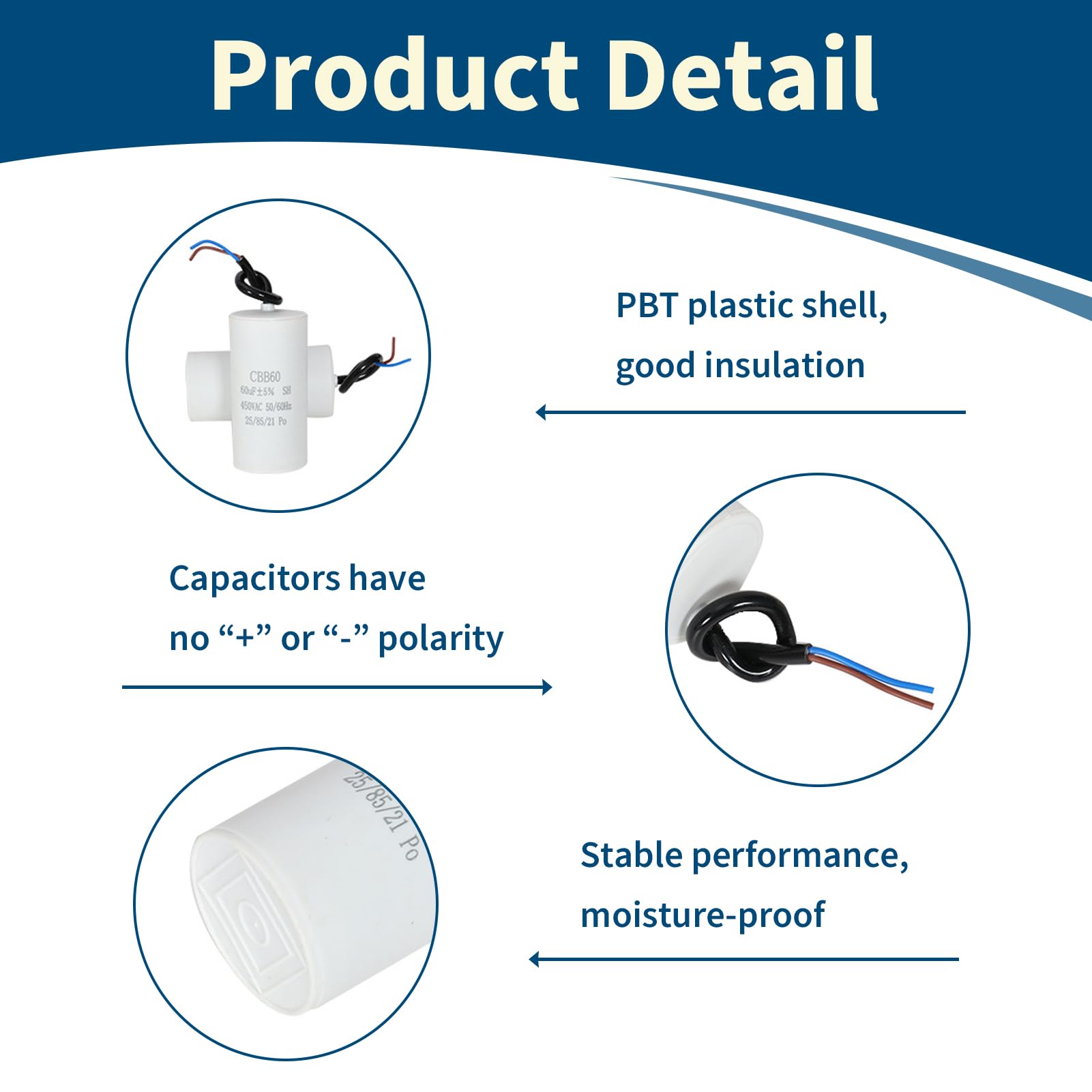 CBB60 Condensador de Arranque 16uF 450VAC 50/60Hz para Motor Eléctrico Electrodomésticos Lavadora