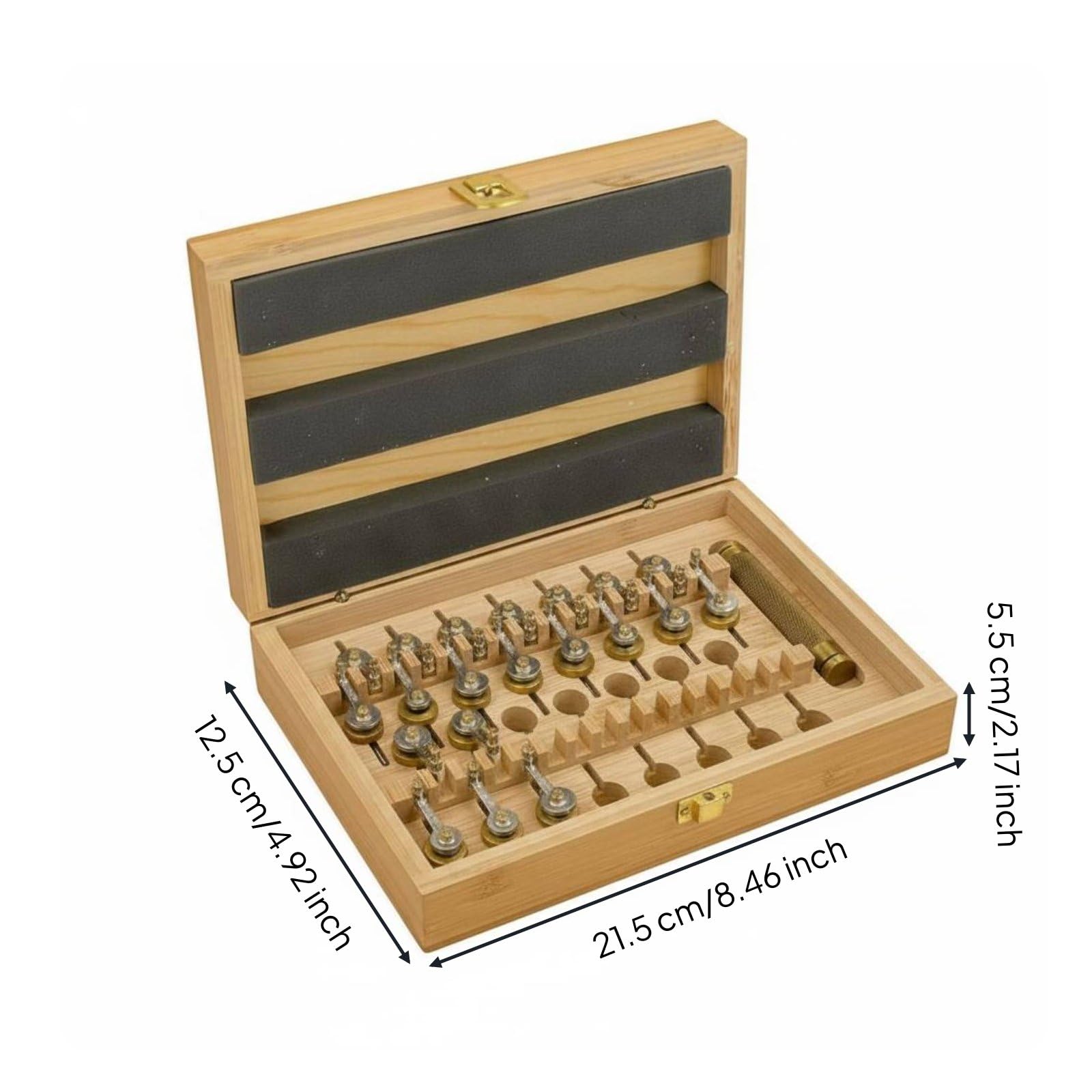 Kit Orologiaio Strumento Riparazione Set Bobinatore Molla Box Legno Metallo Solido Inserto Protettivo Adatto per Assemblaggio Orologi Manutenzione Postazione Lavoro