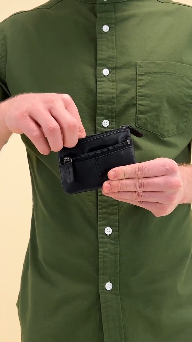 Gusti Rook Portachiavi In Pelle – Con Due Scomparti Con Cerniera, Per Chiavi E Spiccioli (Nero, Unisex)