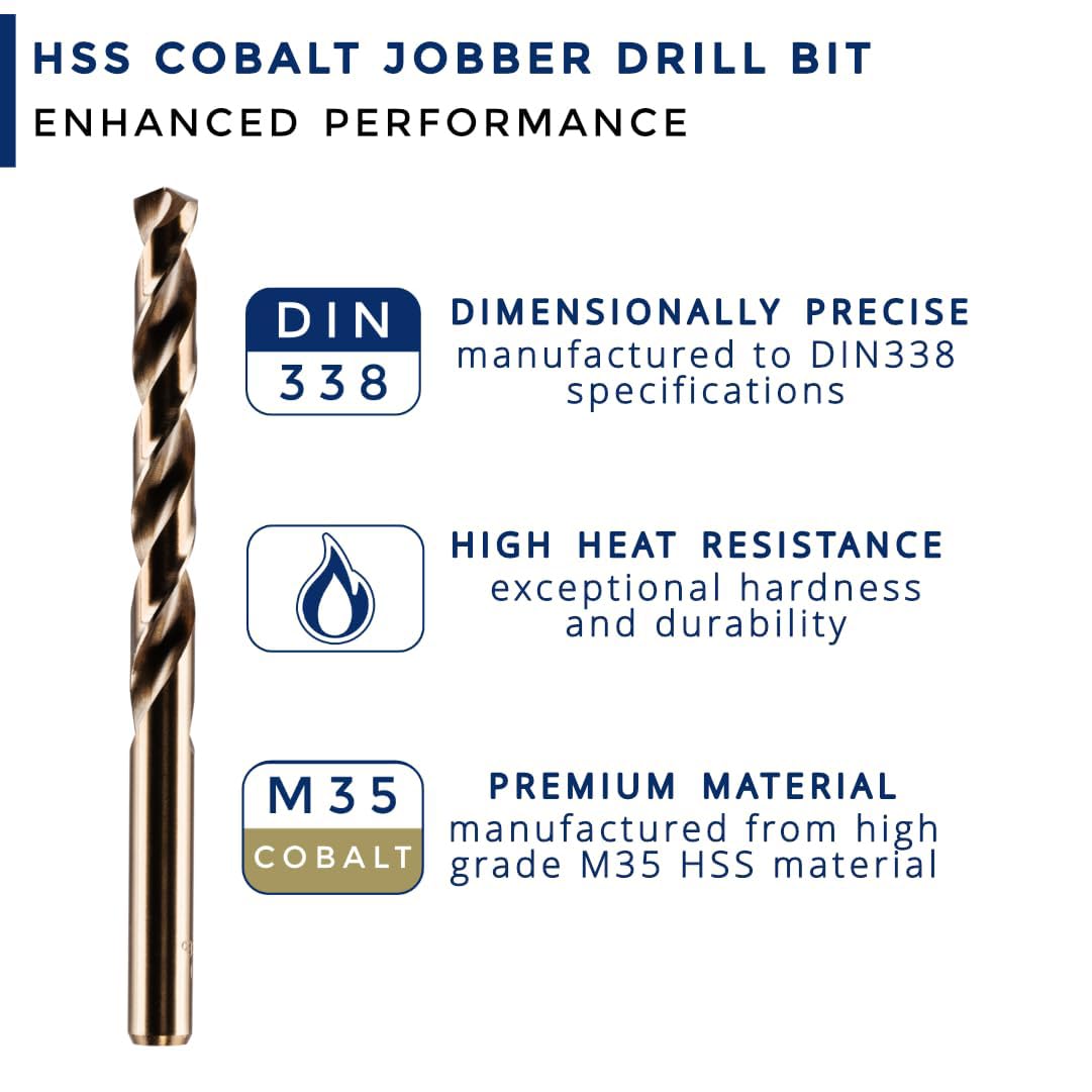 M35 19-częściowy zestaw wierteł 1-10 mm HSS Co zgodnie z normą DIN 338, wiertła do metalu i stali nierdzewnej, idealne do stali nierdzewnej, stali, żeliwa, aluminium, wiertła spiralne z kasetą