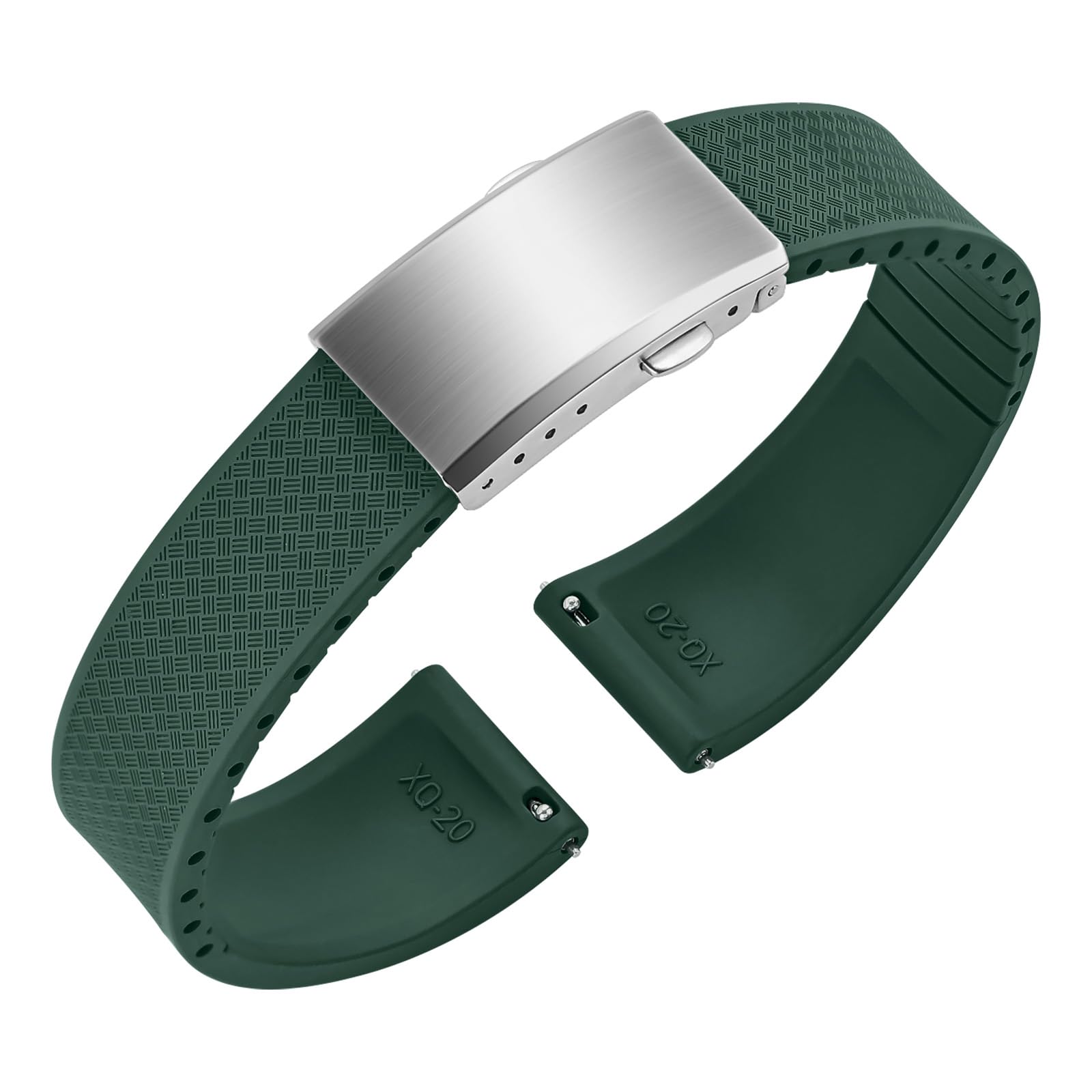 ULLCHRO FKM Rubber Watch Strap, Cut to Size Quick Release Fluororubber Watch Band Soft Replacement Watchband with Silver Milled Clasp for Men Women 18mm 19mm 20mm 21mm 22mm