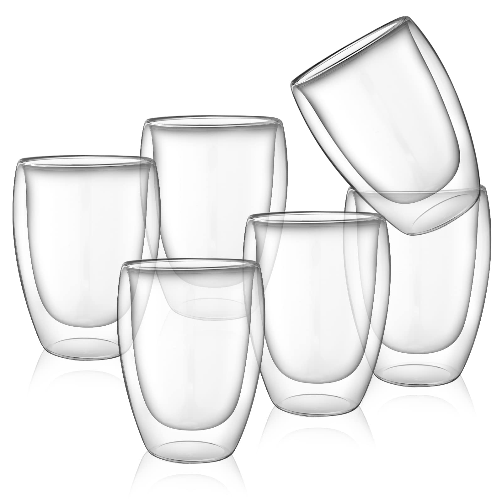 ROSNONGIEKSH Coffee Cup/Glass Coffee Cup, Set of 6, 350ml, Vacuum Insulated, Handmade,Easy Cleaning, Borosilicate Heat Resistant Glass Cup, Dishwasher Safe, Includes 6 Coffee Mugs Spoons,