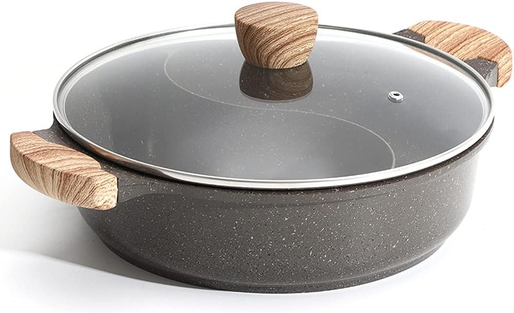 Pan S Hot Pot Yuanyang Guo Electromagnetic Stove Gas Universal Thicken Non Stick Frying Pans(28cm S POT with lid)
