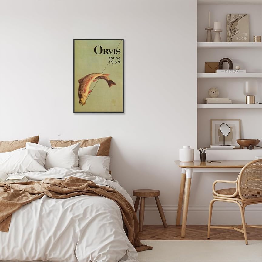 Miniatura 7 de Póster vintage divertido de pescador Orvis Spring Fish lienzo arte de pared de los años 90, retro amante de la pesca, impresiones estéticas, pintura
