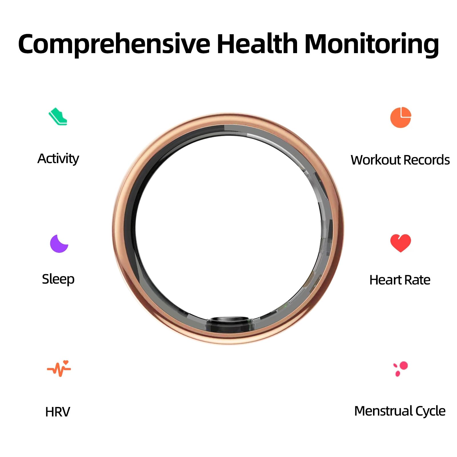 Anillo inteligente para mujeres y hombres, rastreador de salud, sin suscripción | Rastrea el sueño, frecuencia cardíaca, HRV, estrés y actividad. Resistente al agua IP68, compatible con iOS y Android