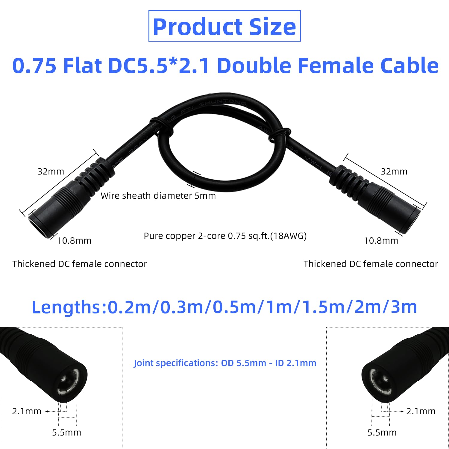 1pc 1Meter/3.3ft DC Power Supply 5.5x2.5mm 2.5mm Male To Female Extension Cable - View #11