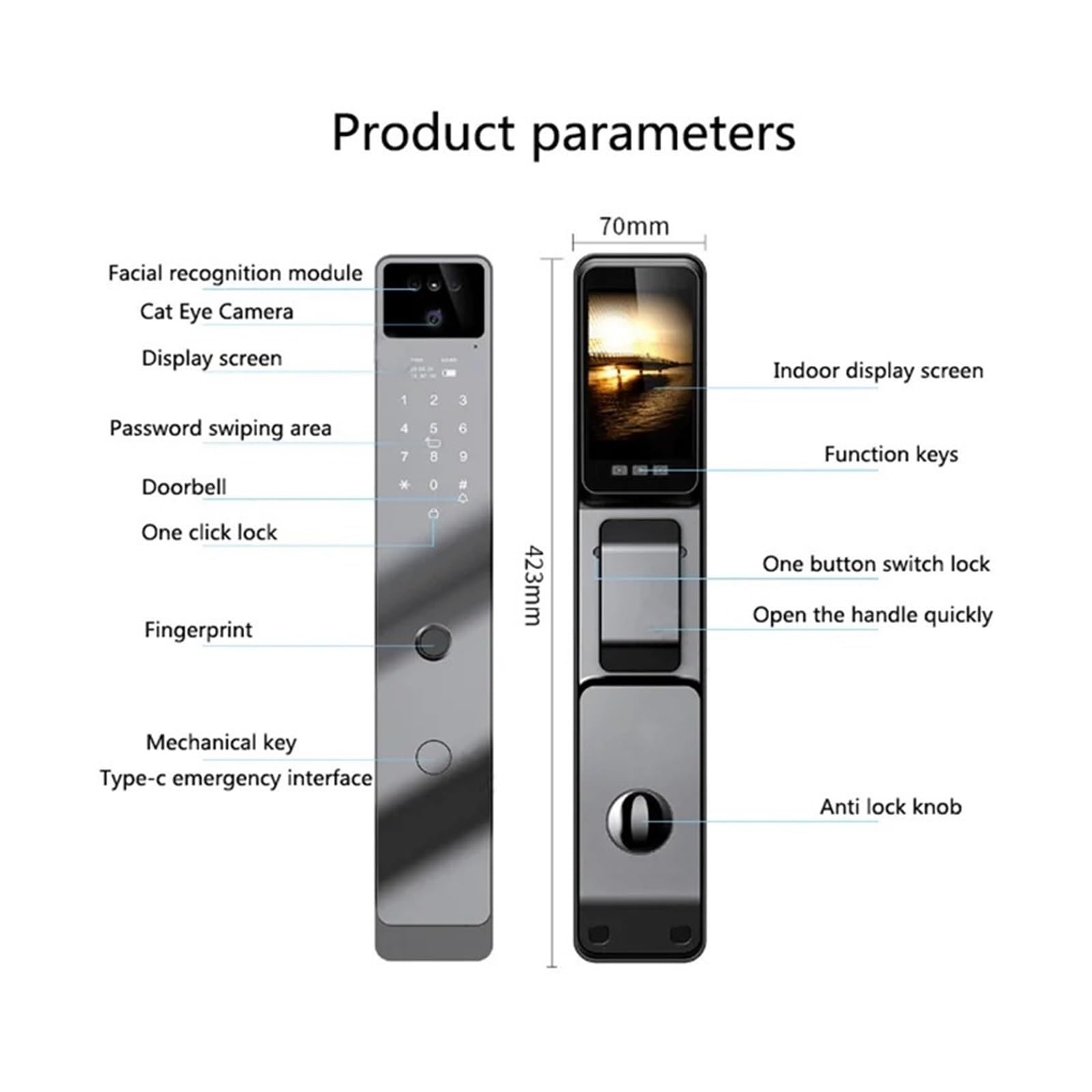 Serrure intelligente avec application, antivol, à empreintes digitales, caméra, mot de passe, grande serrure porte Bureau Commercial(Y17 24260 S-R)
