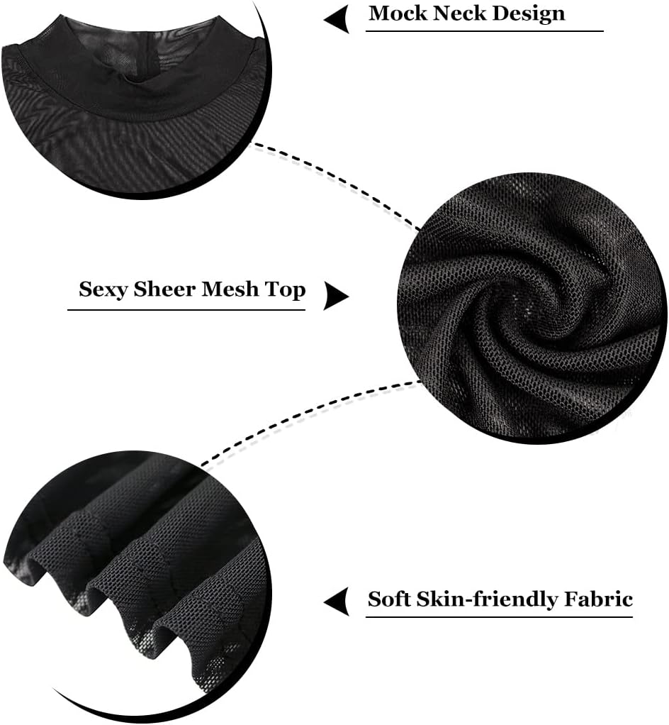 RITERA Plus Size Sheer Mesh Tops for Women Long Sleeve Sexy Glitter Shirts See Though Mock Neck Party Club XL-5XL - Image 6