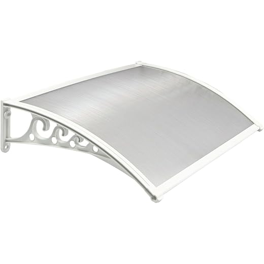 CHENNAI Window Blinds and Shades DIY Polycarbonate Awning (Engineered Plastic Brackets) Window Sunshade Door Weather Shed Rain Canopy Awnings - 4'Widthx2'Depth (White Brackets & Clear Sheets)