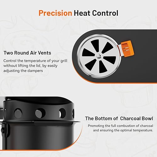 Miniatura 7 de KEYO GRILL Parrilla de carbón de barril de 29 pulgadas, parrilla de barbacoa resistente con tenedor manual para carne, colector de cenizas