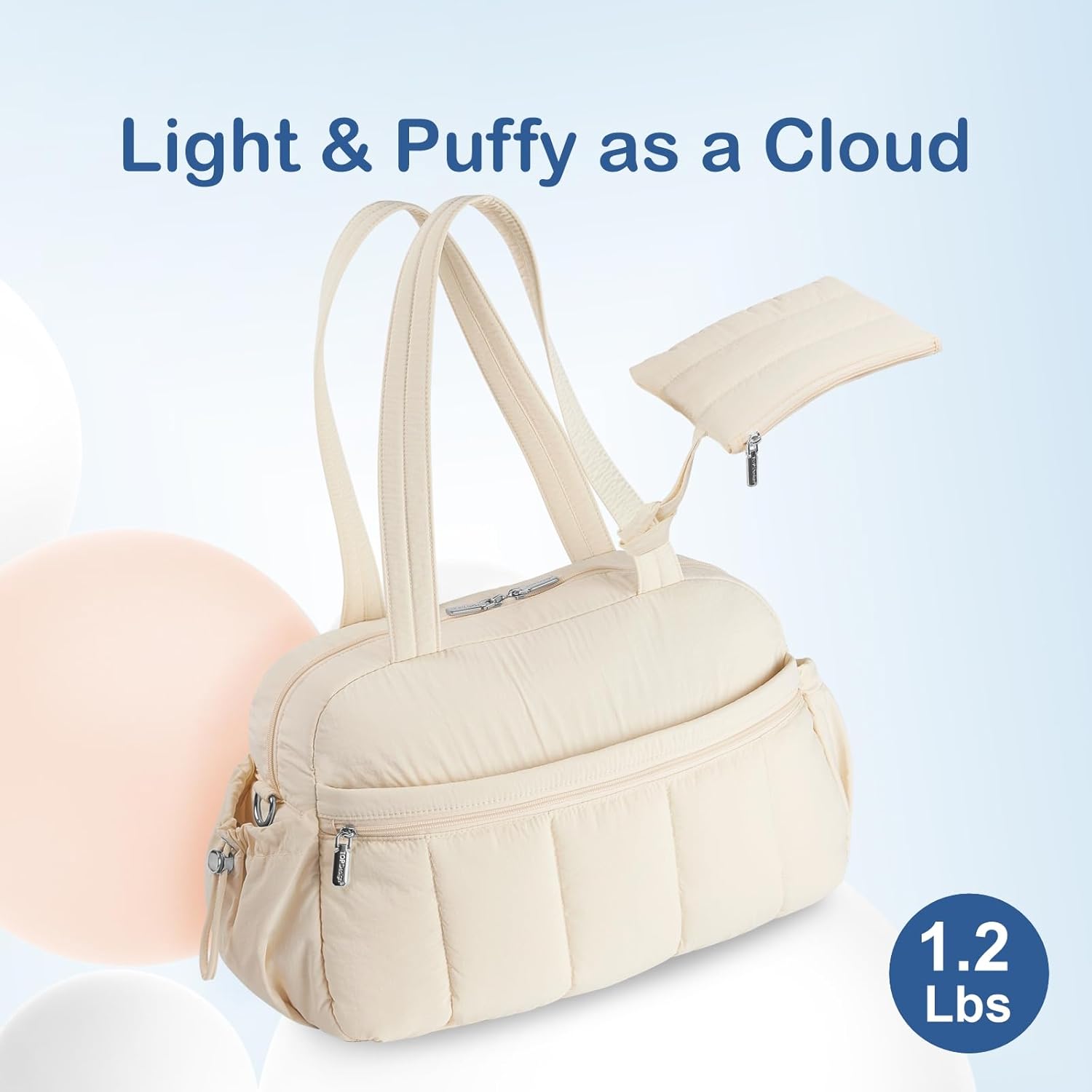 TOPDesign Travel Duffel Bag for Women, Puffer Gym Bag Sports Tote with Wet Pocket, Carry On Weekender with Luggage Sleeve (Beige) - Image 4