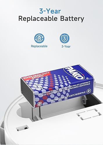 Miniatura 4 de Detector de humo, Lecoolife, funciona con pilas, blanco, paquete de 1