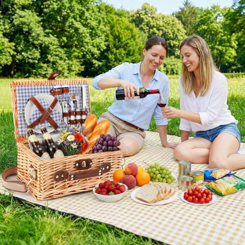 Jradse Premium Picknickkorb Set für 2 Personen, mit Kühlfach, Abnehmbarem Schultergurt, Tellern, Gläsern, Besteck, für Camping, Outdoor, Tagesausflüge, Strand, Wandern, Blau