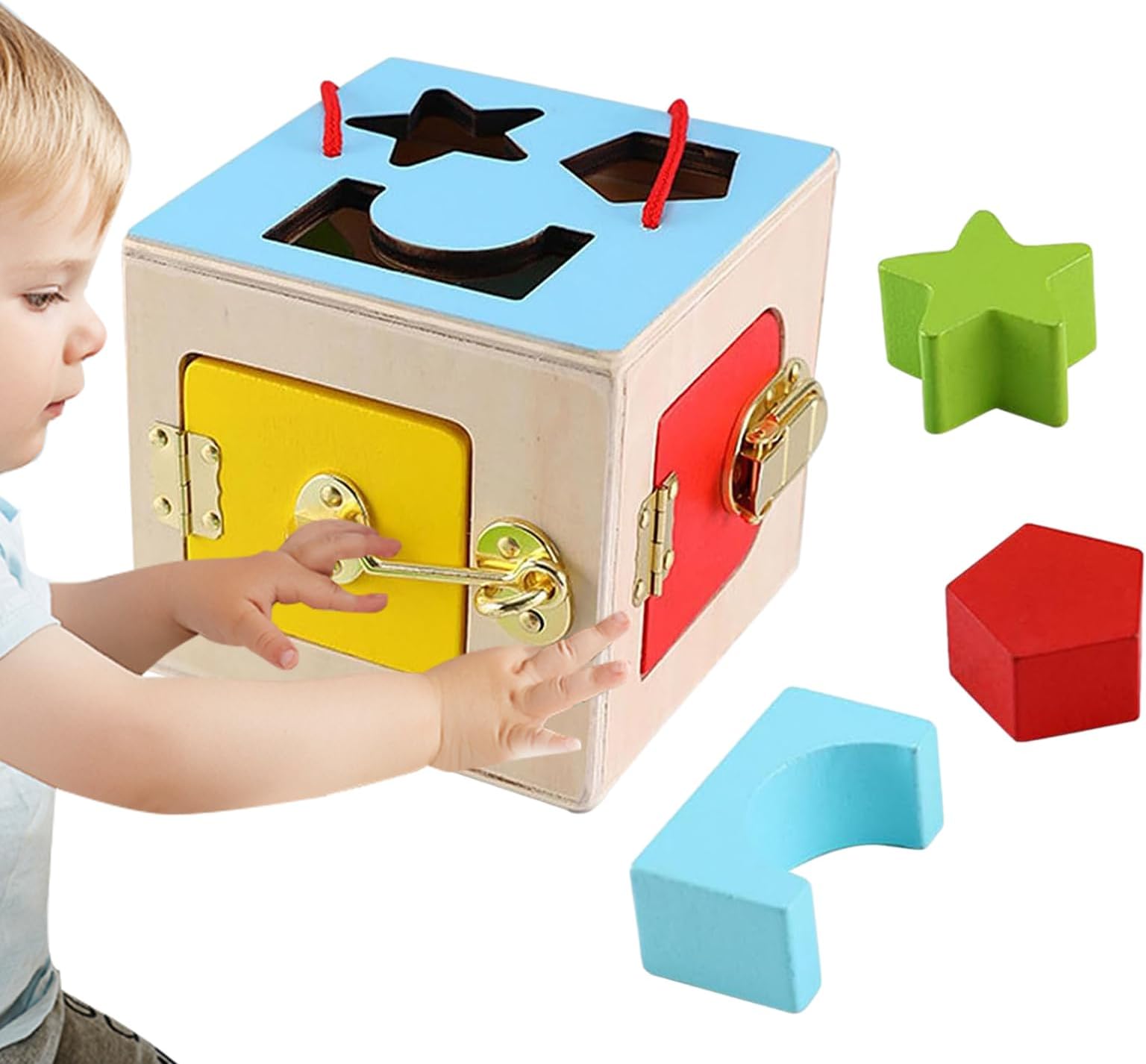 Educational Busy Box - Interactive Lock Puzzle, Realistic Hardware Components, Durable Solid Wood Build, Skill-Building Construction | Cognitive Training, Hand-Eye Coordination, Preschool Teaching