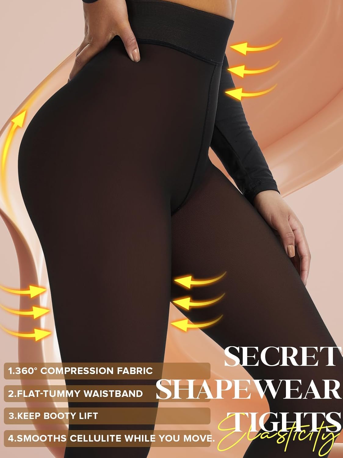 Fleece Lined Tights Leggings Women Black,Fleece Lined Tights Thermal Warm or Winter Skintone Sheer - Image 4