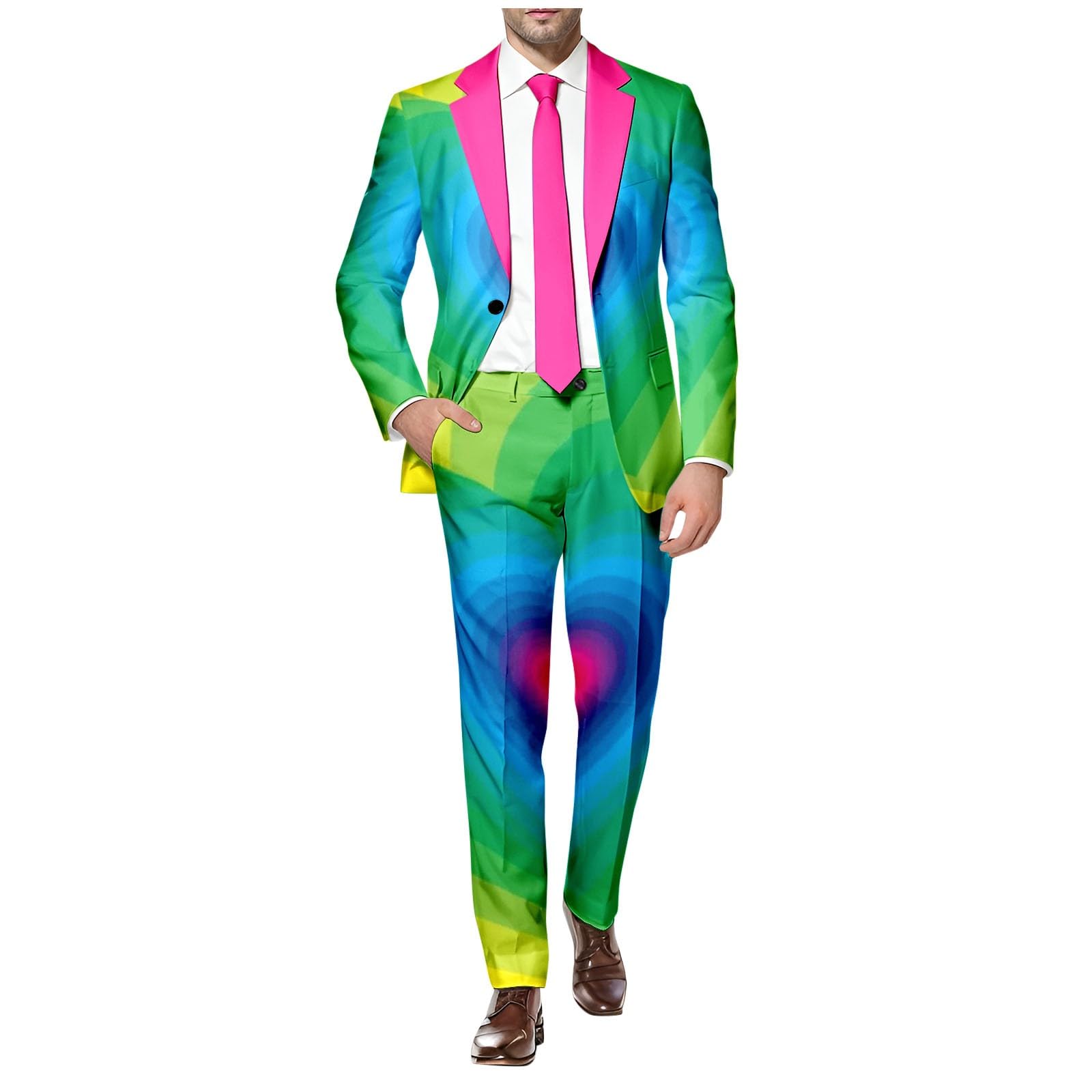 Neon Farbigen Anzug 2 Teiler Herren Lustige Regenbogen Kostüm Blazer Set Slim Fit Sakko + Anzughose Langarm Bunte Faschingskostüme Party Anzugjacke Zweiteiler Set Disco Nachtclub