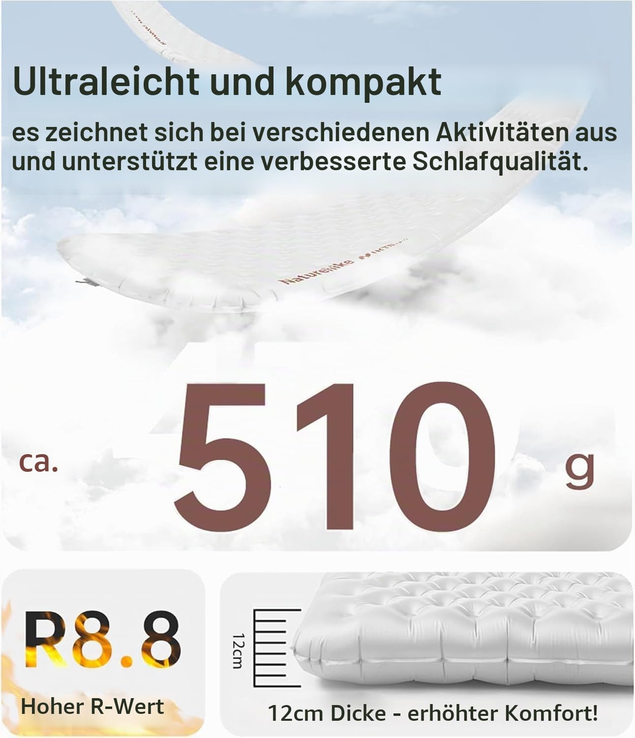 Naturehike Camping-Matratze R8.8 Isolierung,12cm Dicke,bis -30°C nutzbar