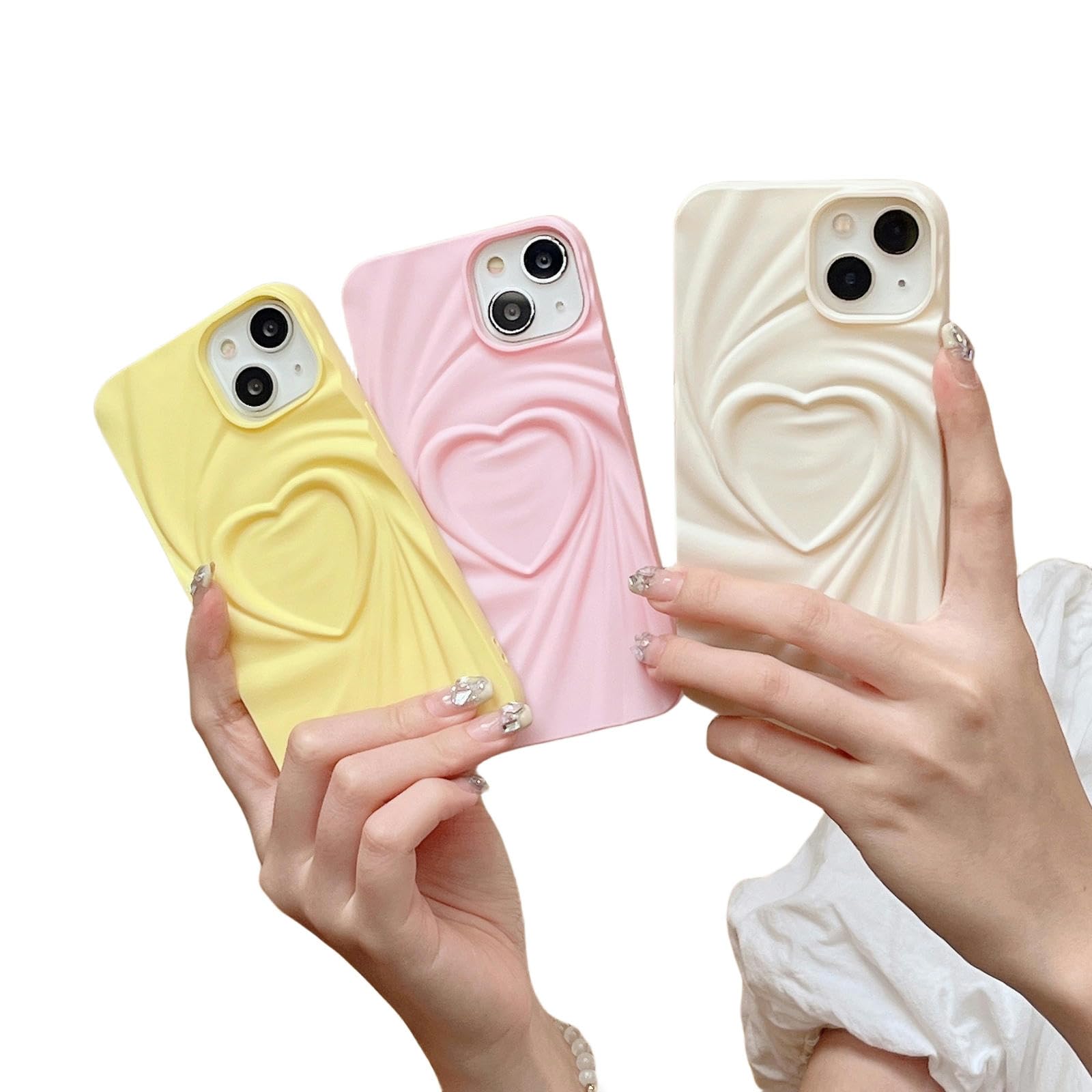 MdybF Etui iPhone Trójwymiarowe Serce Nadaje się do Iphone15Promax Etui na Telefon Komórkowy Iphone14Iphone13 Miękkie Etui Ochronne - Srebro-Iphone 12/12 Pro